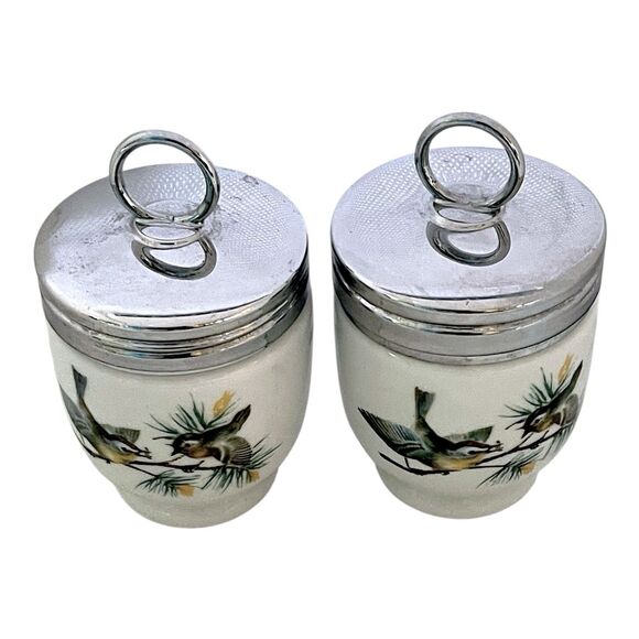 Set of 2 Vintage Royal Worcester 1960s "Woodland Birds" Porcelain Egg Coddlers - Picture 4 of 12